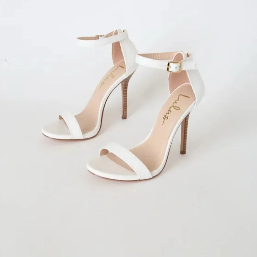 Lulu’s Elegant White “Elsi” Stacked Ankle Strap High Heel Sandals